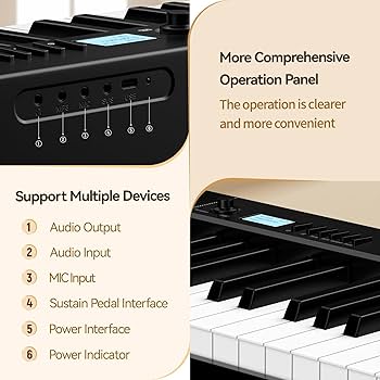 Amazon.com: TERENCE V30 數位鋼琴鍵盤,全尺寸88 鍵加重折疊鋼琴鍵盤